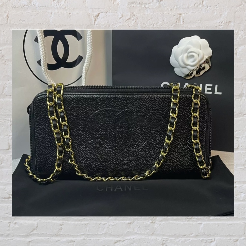 Chanel CC Caviar Leather Zip Around Long Wallet